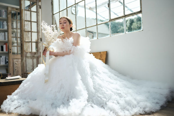 オフショルダー ボリュームフリルドレス(W342)