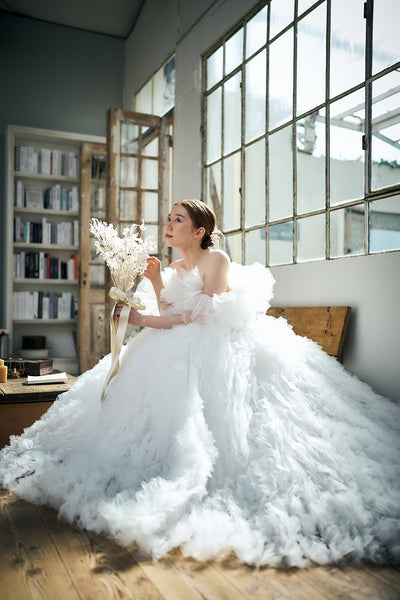 オフショルダー ボリュームフリルドレス(W342)