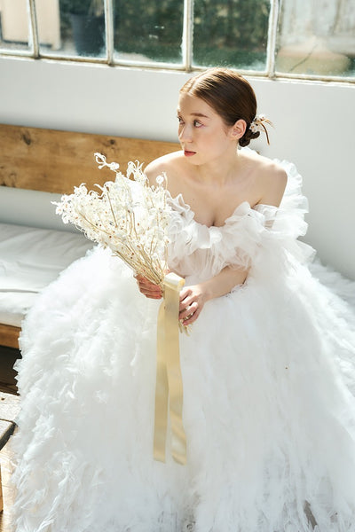 オフショルダー ボリュームフリルドレス(W342)