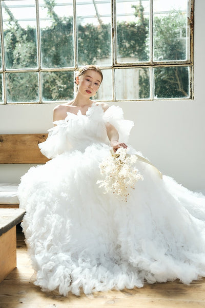 オフショルダー ボリュームフリルドレス(W342)