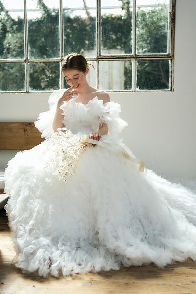 オフショルダー ボリュームフリルドレス(W342)