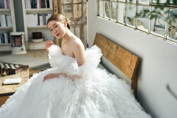 オフショルダー ボリュームフリルドレス(W342)