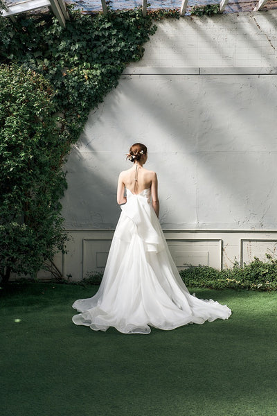 オーガンジーサテン バックトレーンドレス ホワイト(W340)