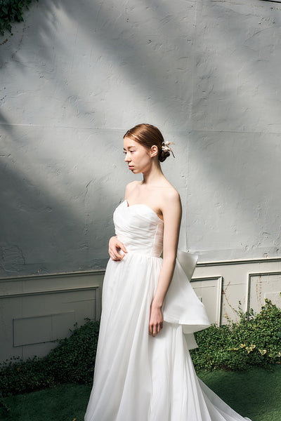 オーガンジーサテン バックトレーンドレス ホワイト(W340)