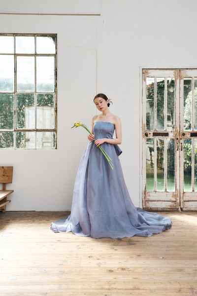 オーガンジー バックトレーンドレス ブルーグレー(W330)