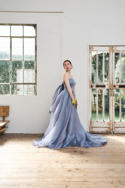 オーガンジー バックトレーンドレス ブルーグレー(W330)