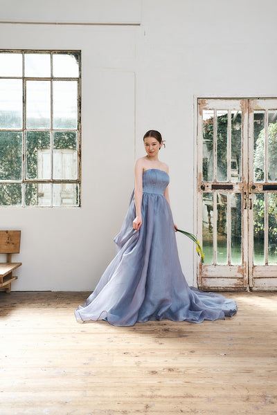 オーガンジー バックトレーンドレス ブルーグレー(W330)