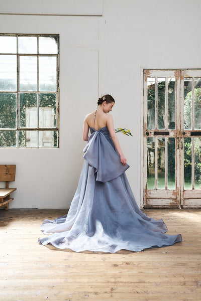 オーガンジー バックトレーンドレス ブルーグレー(W330)