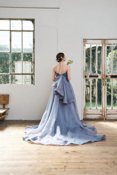 オーガンジー バックトレーンドレス ブルーグレー(W330)