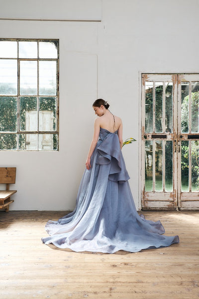 オーガンジー バックトレーンドレス ブルーグレー(W330)