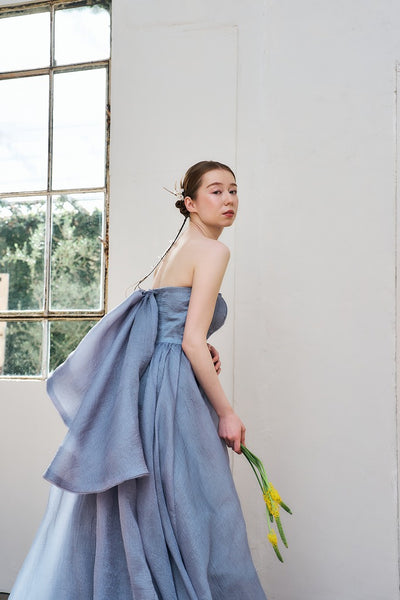 オーガンジー バックトレーンドレス ブルーグレー(W330)