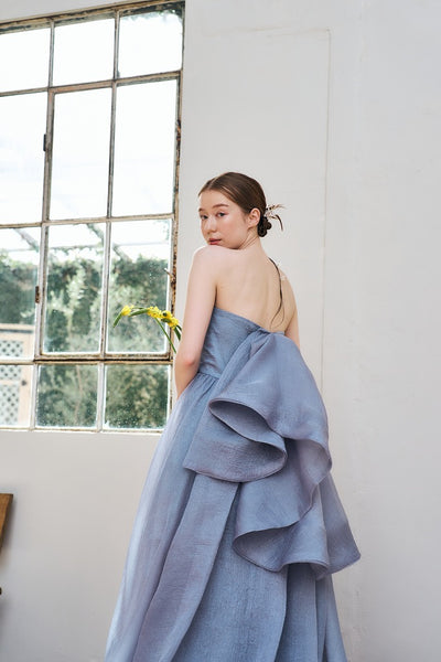 オーガンジー バックトレーンドレス ブルーグレー(W330)