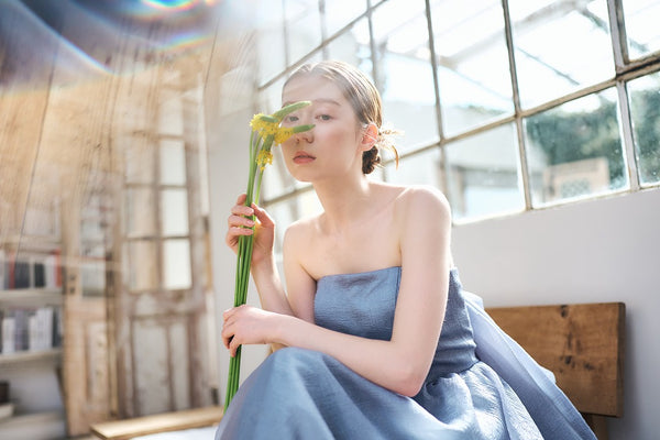 オーガンジー バックトレーンドレス ブルーグレー(W330)