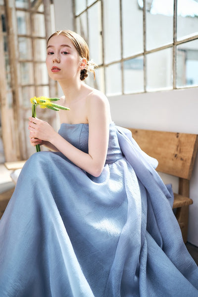 オーガンジー バックトレーンドレス ブルーグレー(W330)