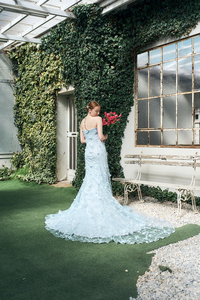 フラワーレース ペールブルー ソフトマーメイドドレス(W334)