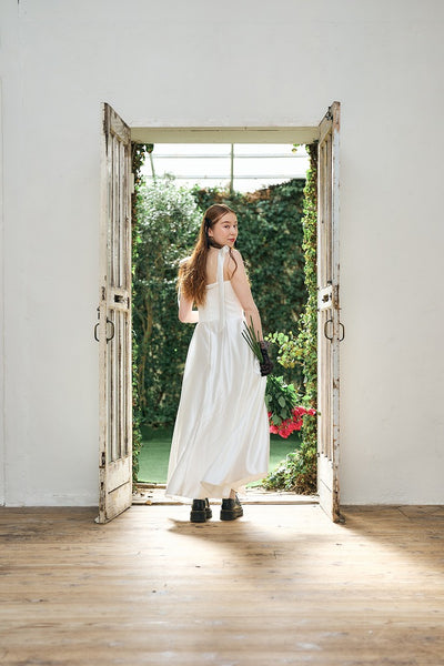 リボンショルダー サテンドレス(W327)