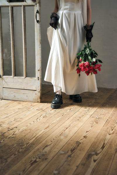 リボンショルダー サテンドレス(W327)