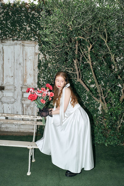 リボンショルダー サテンドレス(W327)