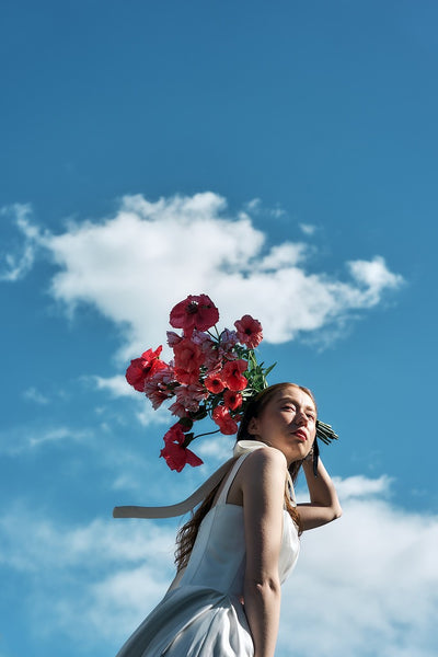 リボンショルダー サテンドレス(W327)