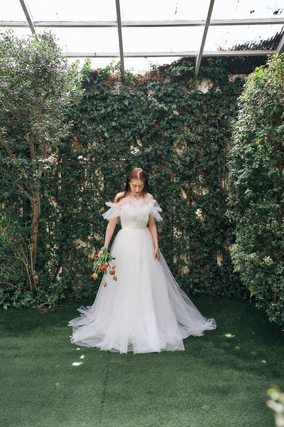 フリル オフショルダー チュールドレス ホワイト(W337WH)