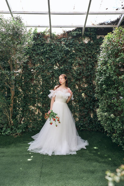 フリル オフショルダー チュールドレス ホワイト(W337WH)