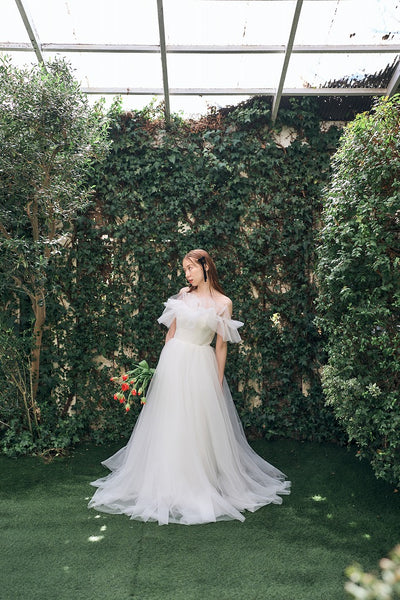 フリル オフショルダー チュールドレス ホワイト(W337WH)