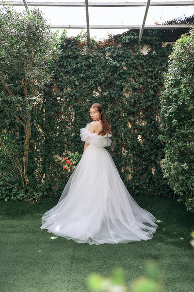 フリル オフショルダー チュールドレス ホワイト(W337WH)