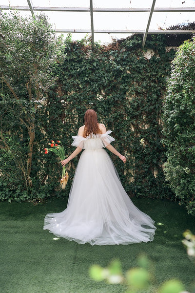 フリル オフショルダー チュールドレス ホワイト(W337WH)