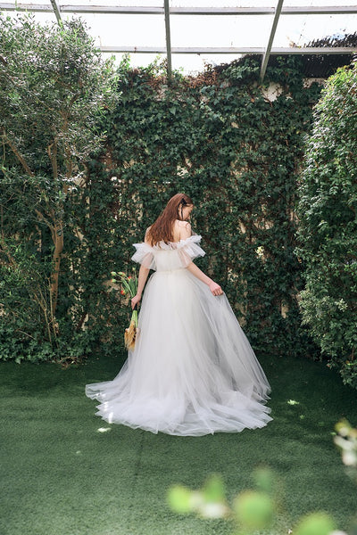 フリル オフショルダー チュールドレス ホワイト(W337WH)