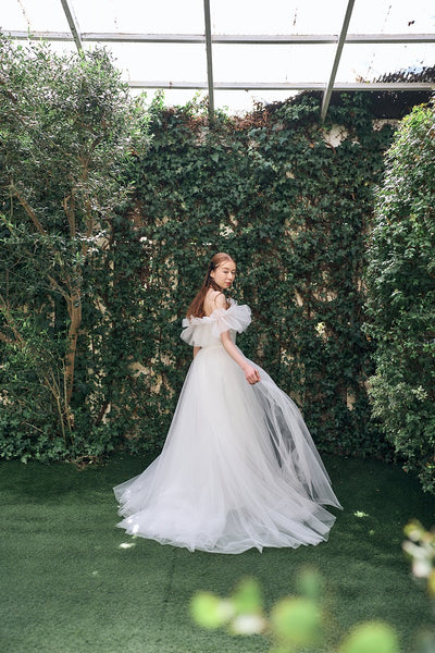 フリル オフショルダー チュールドレス ホワイト(W337WH)