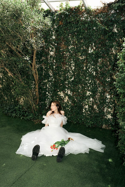 フリル オフショルダー チュールドレス ホワイト(W337WH)