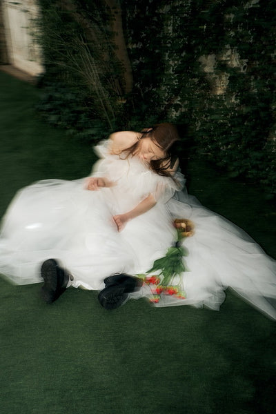 フリル オフショルダー チュールドレス ホワイト(W337WH)