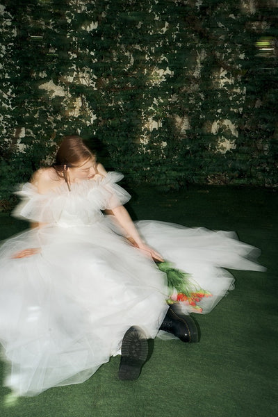 フリル オフショルダー チュールドレス ホワイト(W337WH)