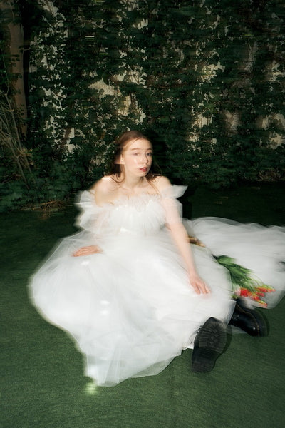 フリル オフショルダー チュールドレス ホワイト(W337WH)