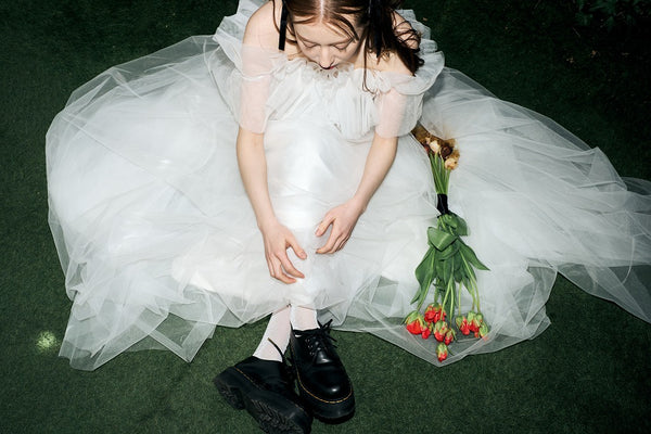 フリル オフショルダー チュールドレス ホワイト(W337WH)