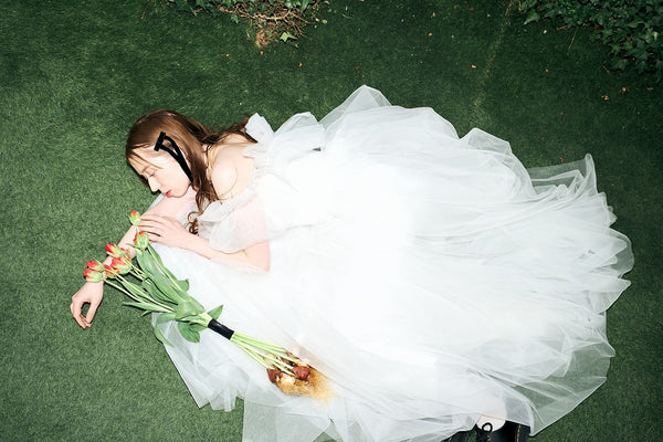 フリル オフショルダー チュールドレス ホワイト(W337WH)