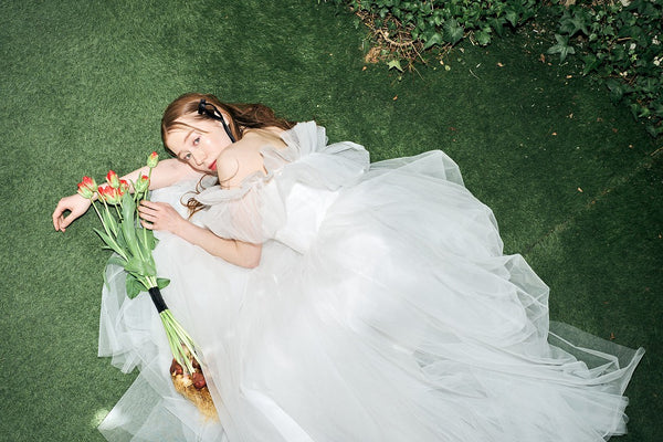 フリル オフショルダー チュールドレス ホワイト(W337WH)