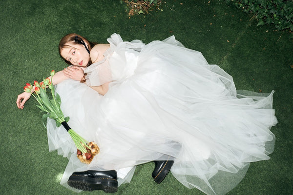 フリル オフショルダー チュールドレス ホワイト(W337WH)