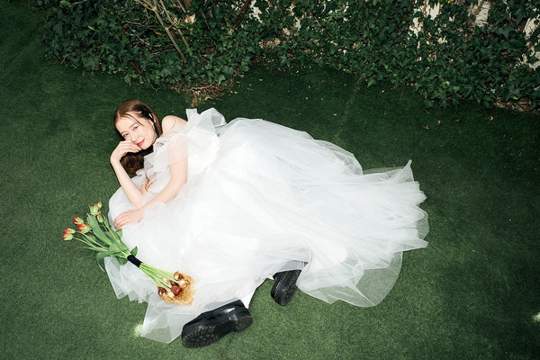 フリル オフショルダー チュールドレス ホワイト(W337WH)