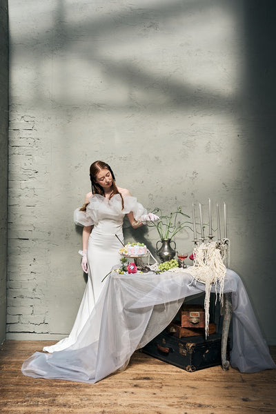 チュールショルダー ソフトマーメイドドレス(W341WH)