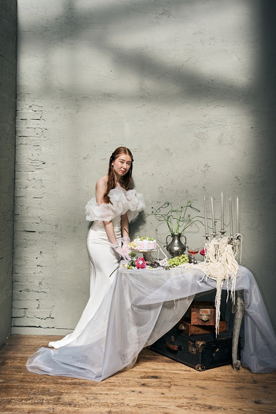 チュールショルダー ソフトマーメイドドレス(W341WH)