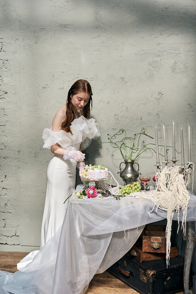 チュールショルダー ソフトマーメイドドレス(W341WH)