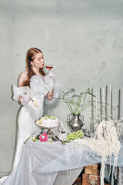 チュールショルダー ソフトマーメイドドレス(W341WH)