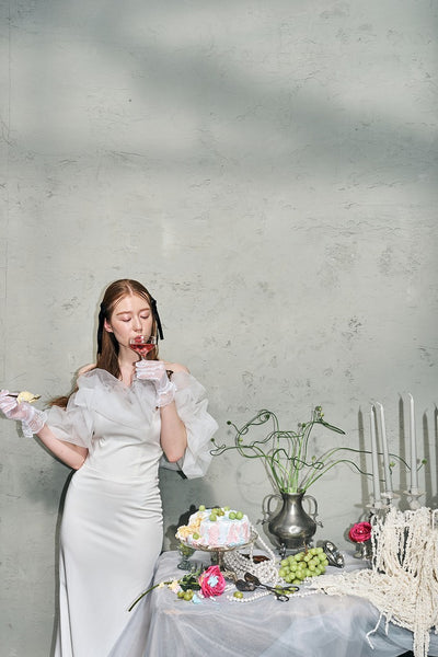 チュールショルダー ソフトマーメイドドレス(W341WH)