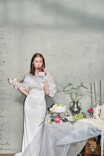 チュールショルダー ソフトマーメイドドレス(W341WH)