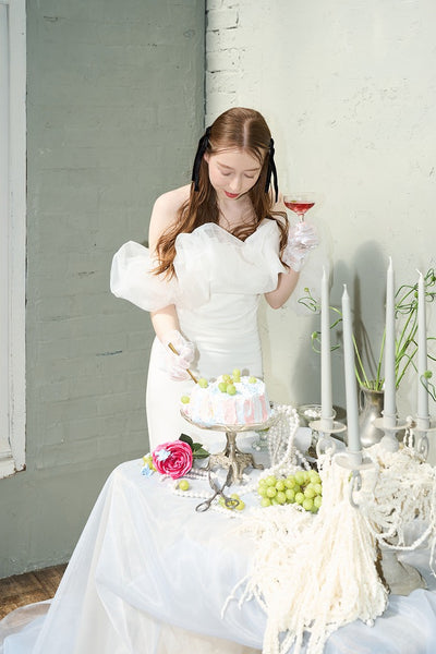 チュールショルダー ソフトマーメイドドレス(W341WH)