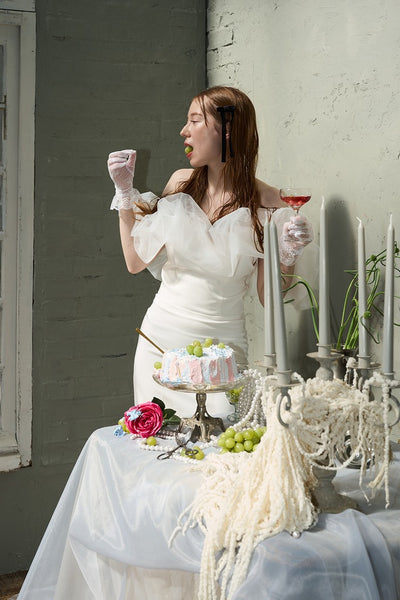 チュールショルダー ソフトマーメイドドレス(W341WH)