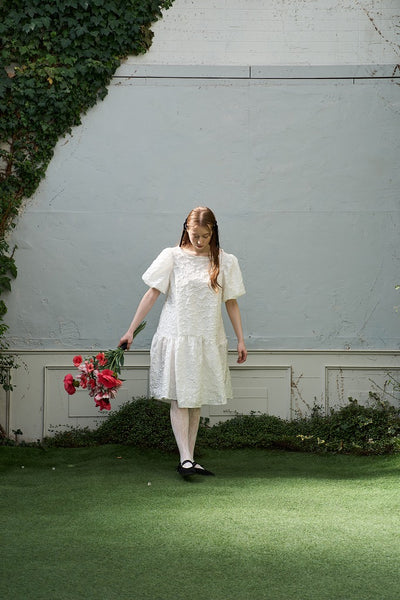 ジャガード パフスリーブ ミニドレス(W339)