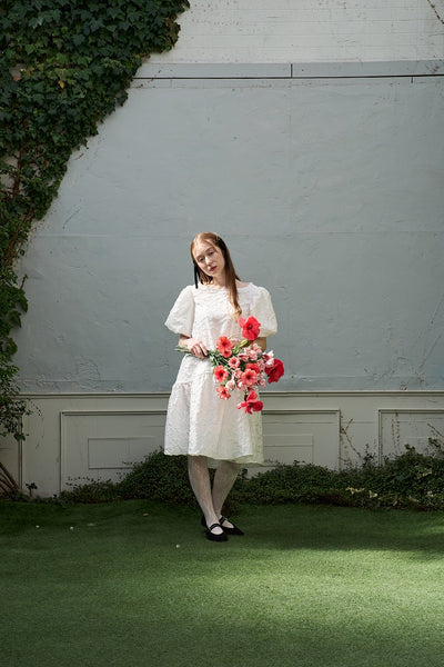 ジャガード パフスリーブ ミニドレス(W339)