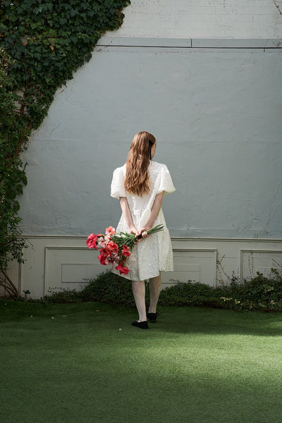 ジャガード パフスリーブ ミニドレス(W339)